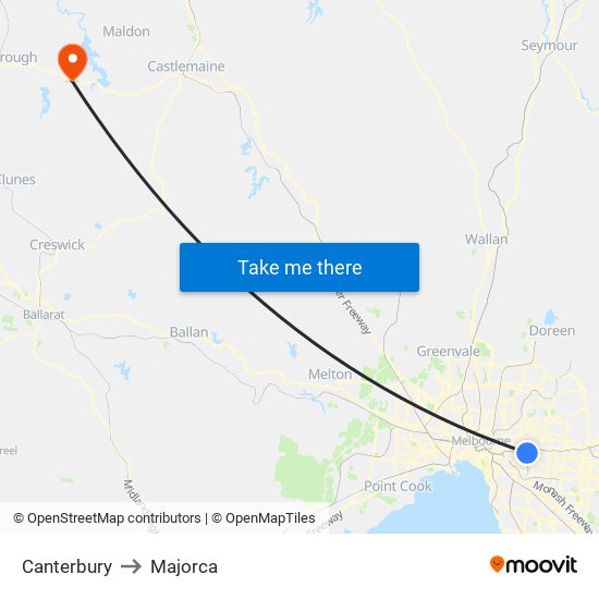 Canterbury to Majorca map