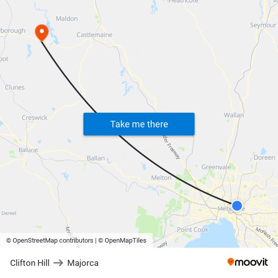 Clifton Hill to Majorca map