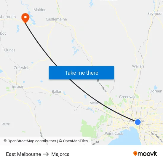 East Melbourne to Majorca map