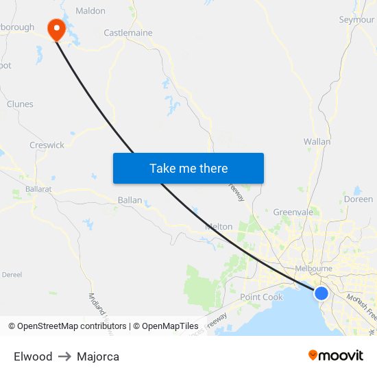 Elwood to Majorca map