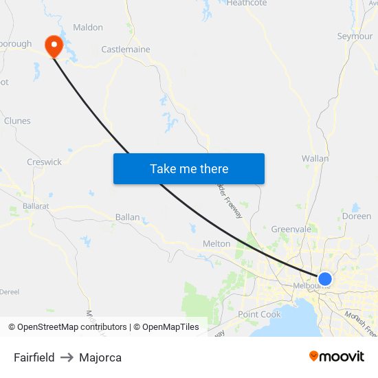 Fairfield to Majorca map