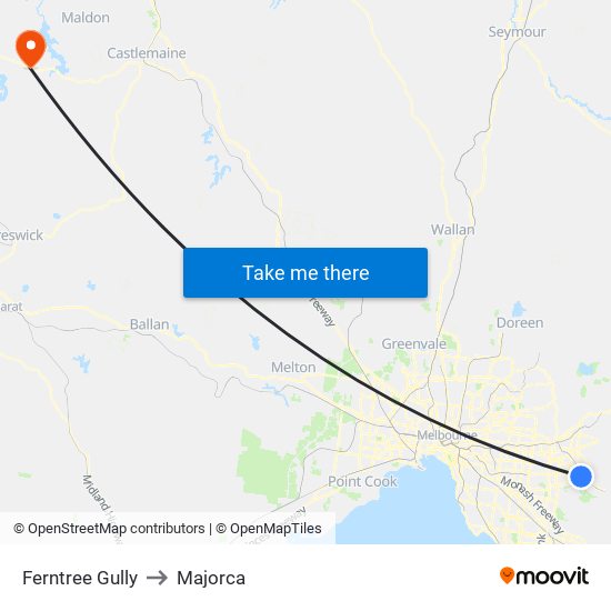 Ferntree Gully to Majorca map