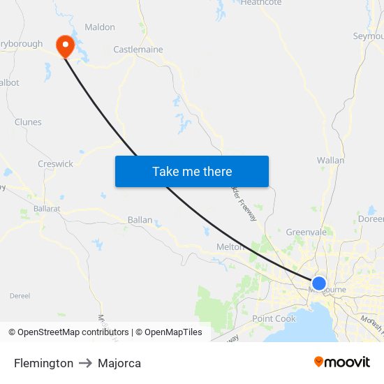 Flemington to Majorca map