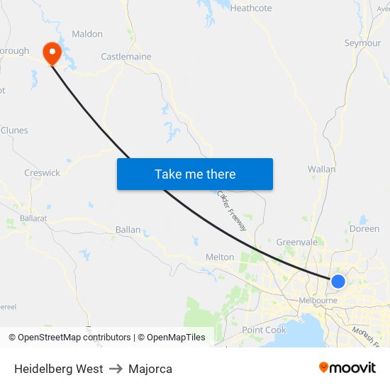 Heidelberg West to Majorca map