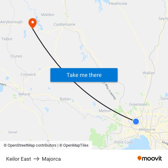 Keilor East to Majorca map