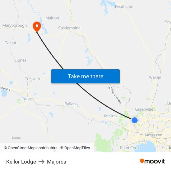 Keilor Lodge to Majorca map