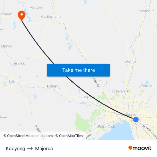 Kooyong to Majorca map