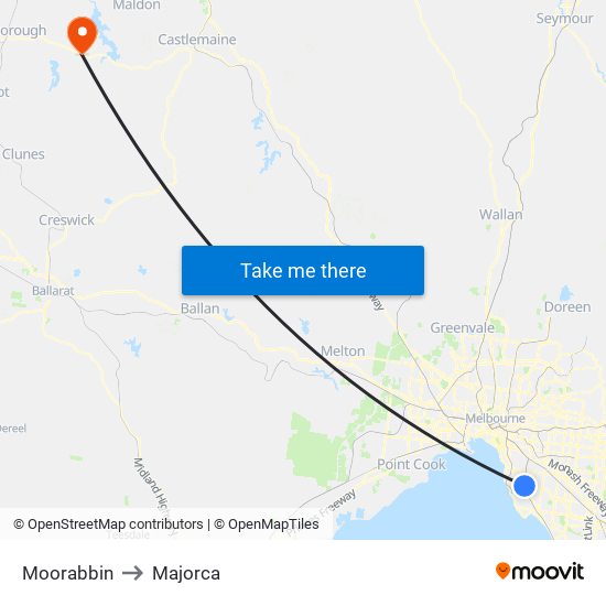 Moorabbin to Majorca map