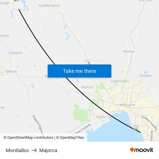 Mordialloc to Majorca map