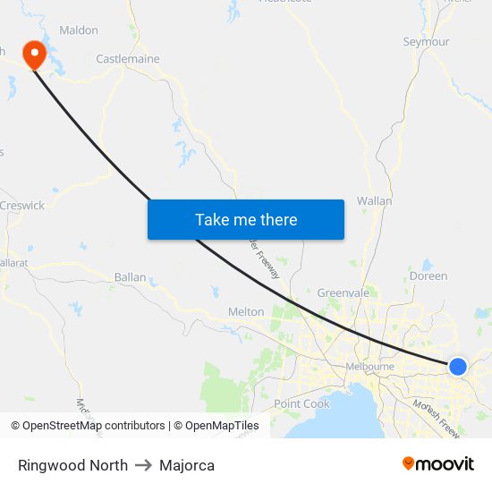 Ringwood North to Majorca map