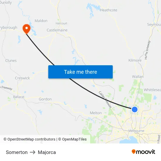 Somerton to Majorca map