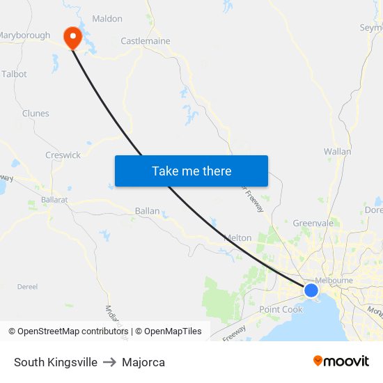 South Kingsville to Majorca map