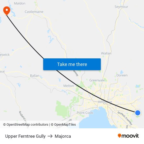 Upper Ferntree Gully to Majorca map