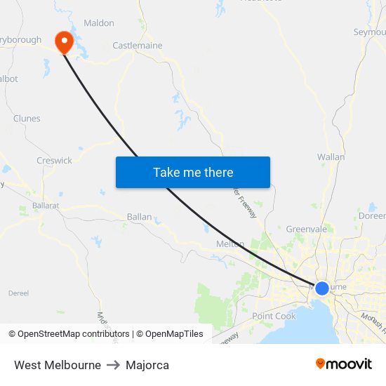 West Melbourne to Majorca map