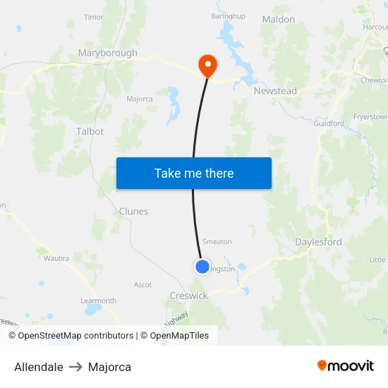 Allendale to Majorca map