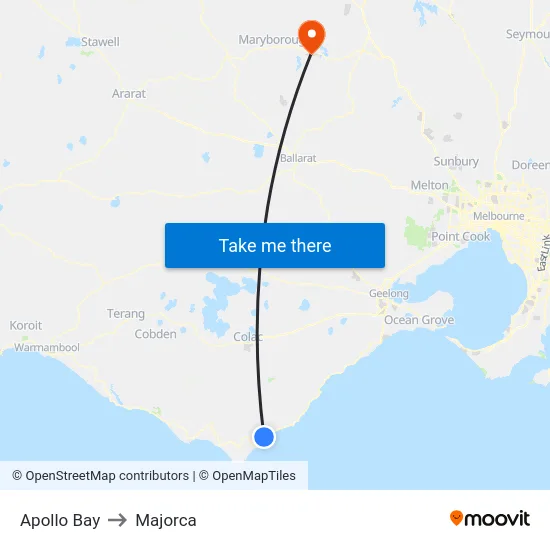 Apollo Bay to Majorca map