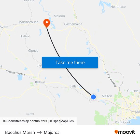 Bacchus Marsh to Majorca map