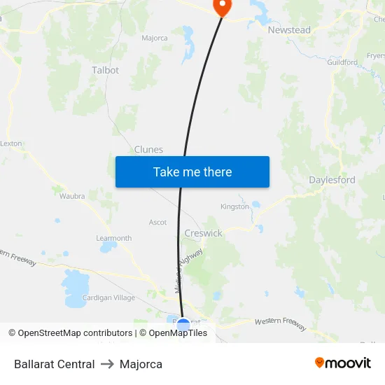 Ballarat Central to Majorca map