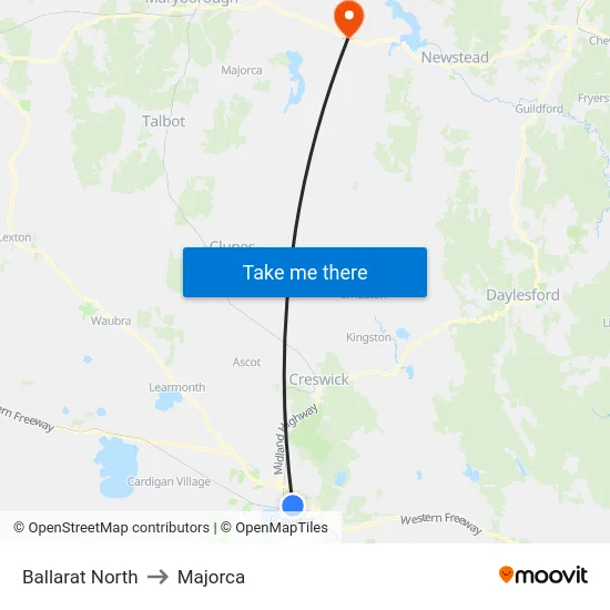 Ballarat North to Majorca map