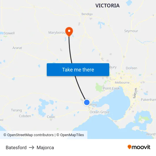 Batesford to Majorca map