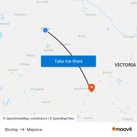 Birchip to Majorca map