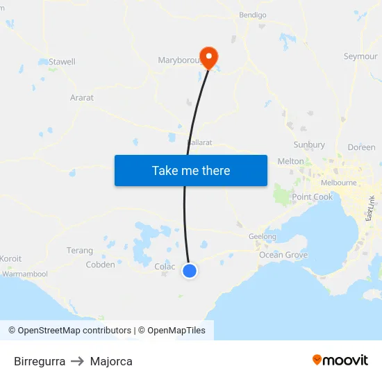 Birregurra to Majorca map