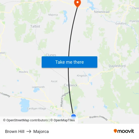 Brown Hill to Majorca map