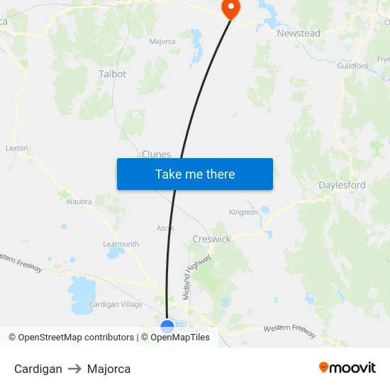 Cardigan to Majorca map