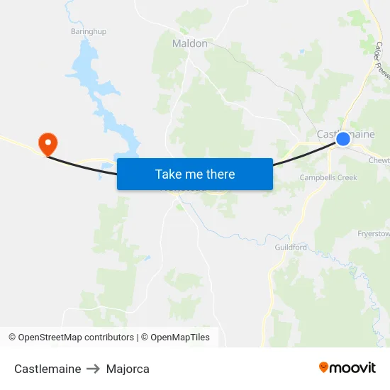 Castlemaine to Majorca map