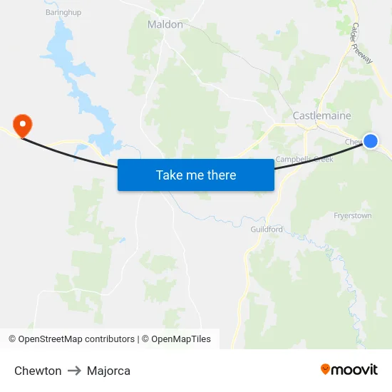 Chewton to Majorca map