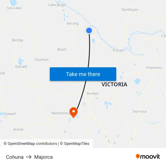 Cohuna to Majorca map