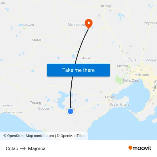 Colac to Majorca map