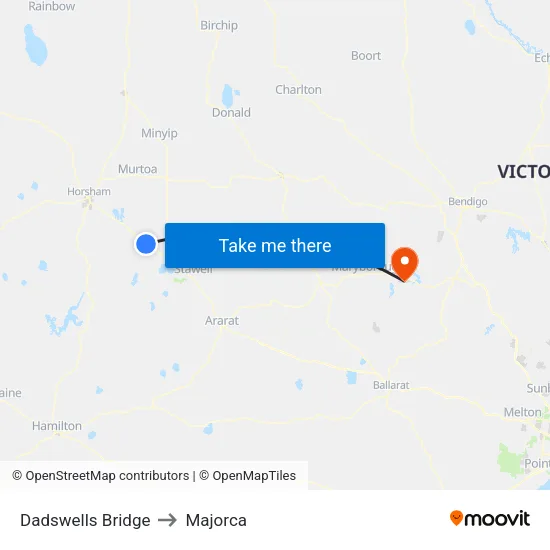 Dadswells Bridge to Majorca map