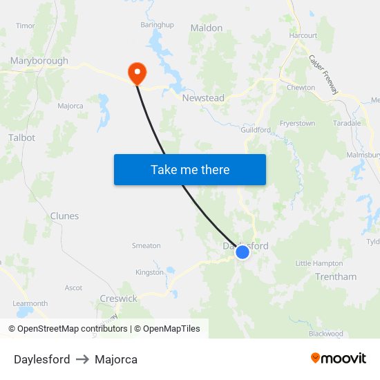 Daylesford to Majorca map