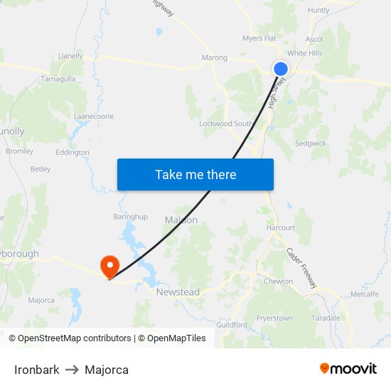 Ironbark to Majorca map