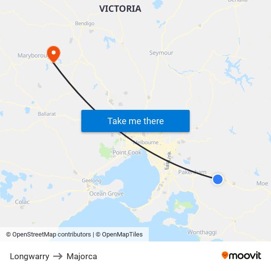 Longwarry to Majorca map