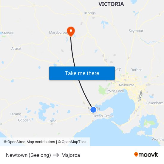 Newtown (Geelong) to Majorca map