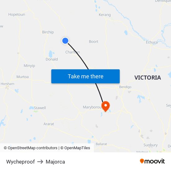 Wycheproof to Majorca map