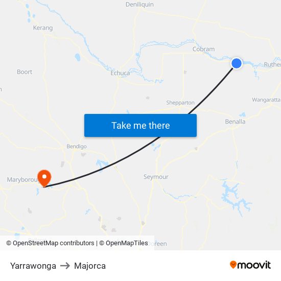 Yarrawonga to Majorca map