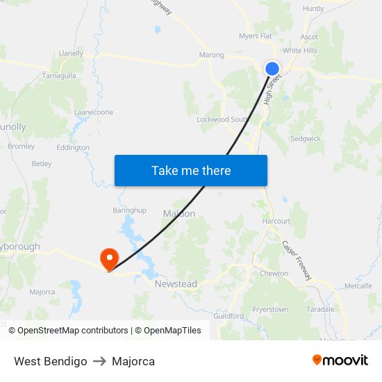 West Bendigo to Majorca map