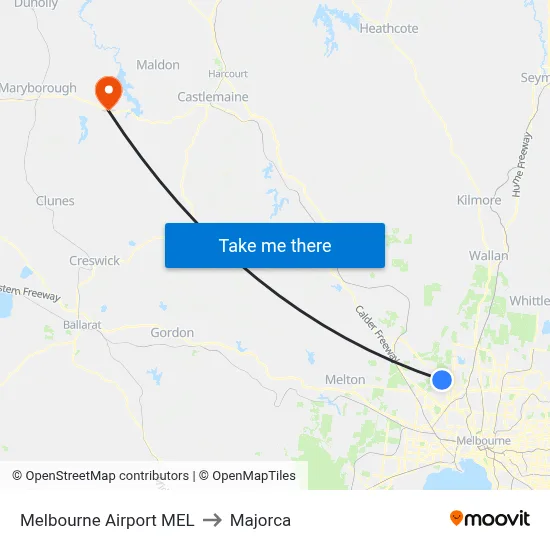 Melbourne Airport MEL to Majorca map