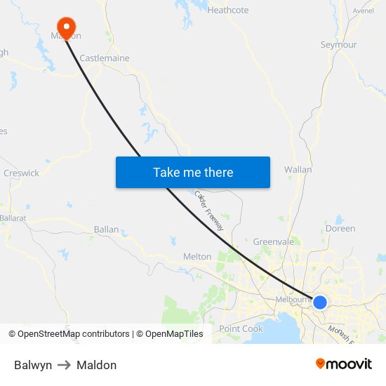 Balwyn to Maldon map