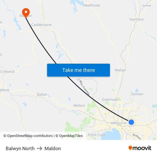 Balwyn North to Maldon map