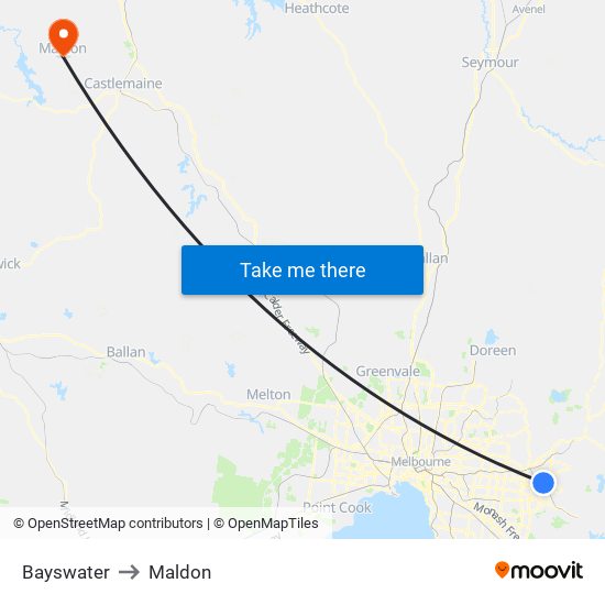 Bayswater to Maldon map