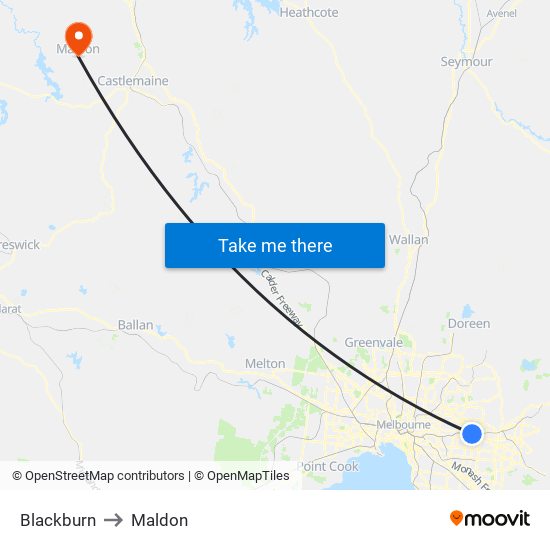 Blackburn to Maldon map