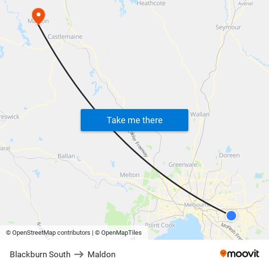 Blackburn South to Maldon map