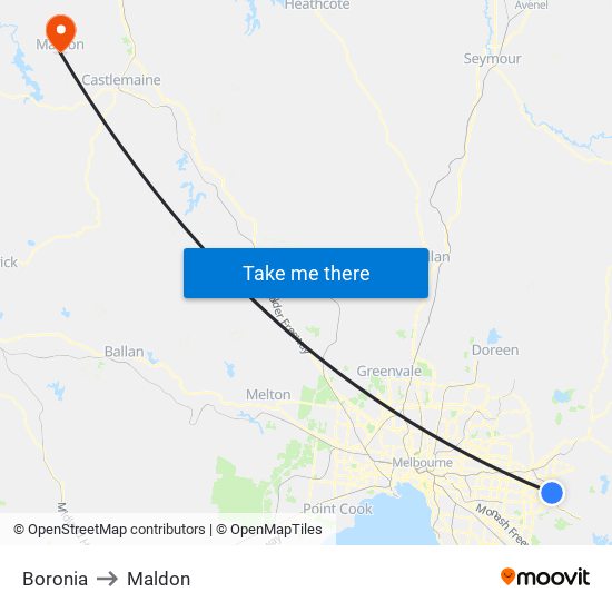 Boronia to Maldon map