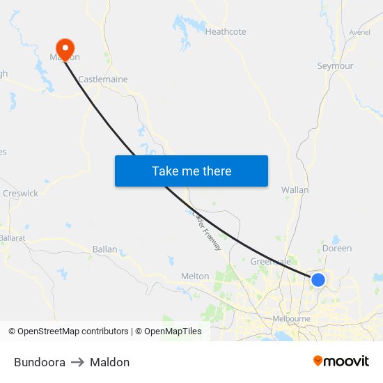 Bundoora to Maldon map