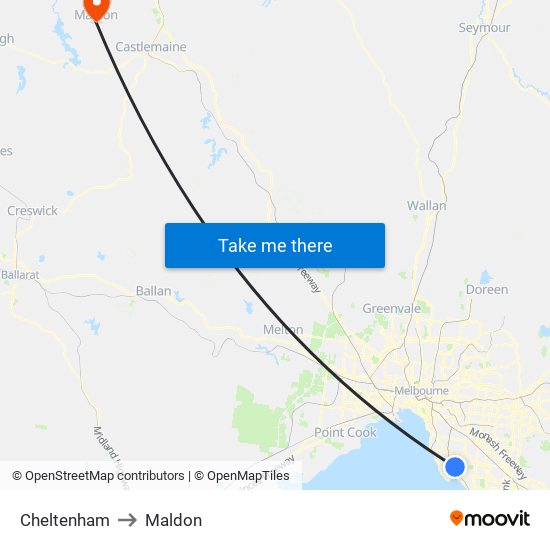Cheltenham to Maldon map