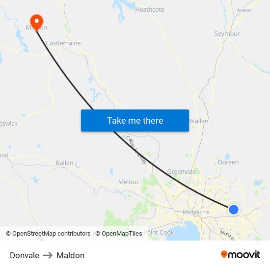 Donvale to Maldon map